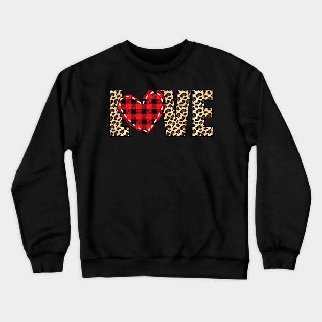 Plaid heart valentines day leopard text LOVE Crewneck Sweatshirt by KazSells